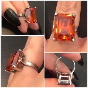 Vintage Orange Quartz Sterling Silver Ring